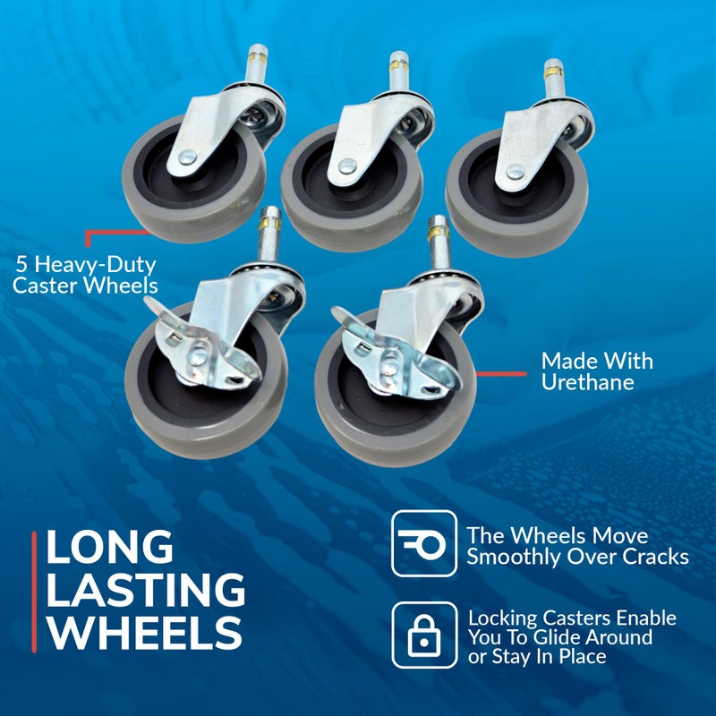 GRIT GUARD Bucket Dolly with Wheels - Rolling Detailing Wash Bucket with 5 Wheels and 2 Locking Casters Compatible with 2.5, 4, 5 and 6 Gallon Buckets (Black, 2" Red Casters) - Image 3